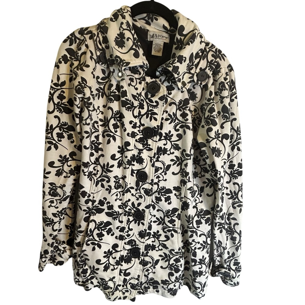 Self Esteem Black and White Jacket women’s Large pockets missing belt